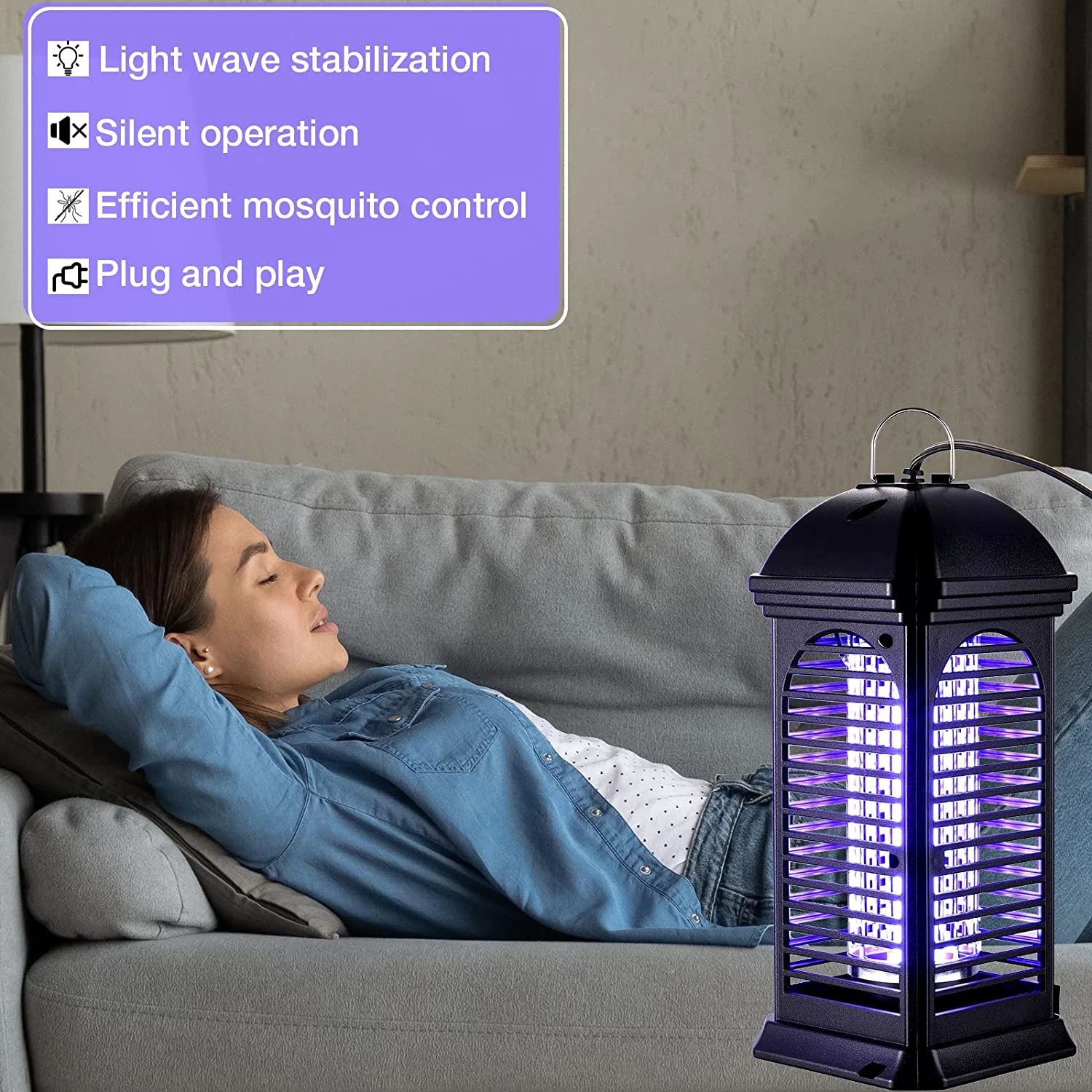 Bug Zapper Outdoor Mosquito Zapper Fly for Outdoor Indoor Mosquito Killer for Home Backyard Patio Black