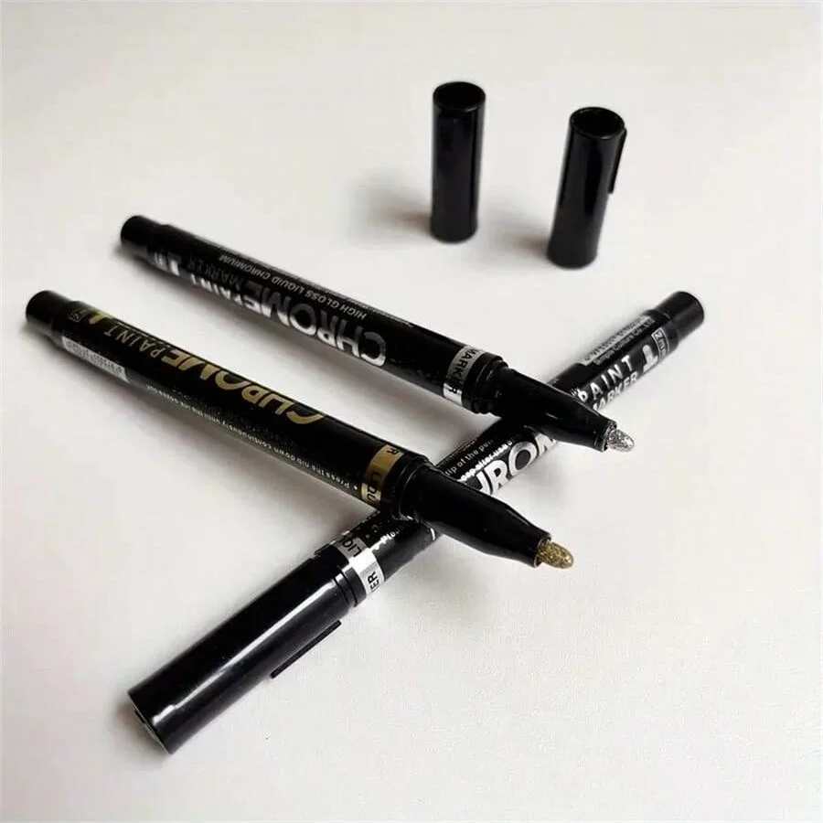 2팩 액체 거울 마커 - 크롬 골드 및 실버 반사 페인트, DIY 자동차 모델링, 미술 공예, 돌 등에 적합