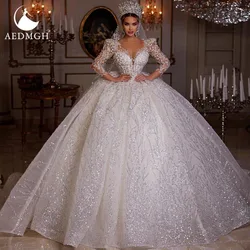 Aedmgh Ball Gown Royal Wedding Dresses 2024 Sweetheart Long Sleeve Robe De Mariee Lace Beaded Princess Glitter Vestido De Novia