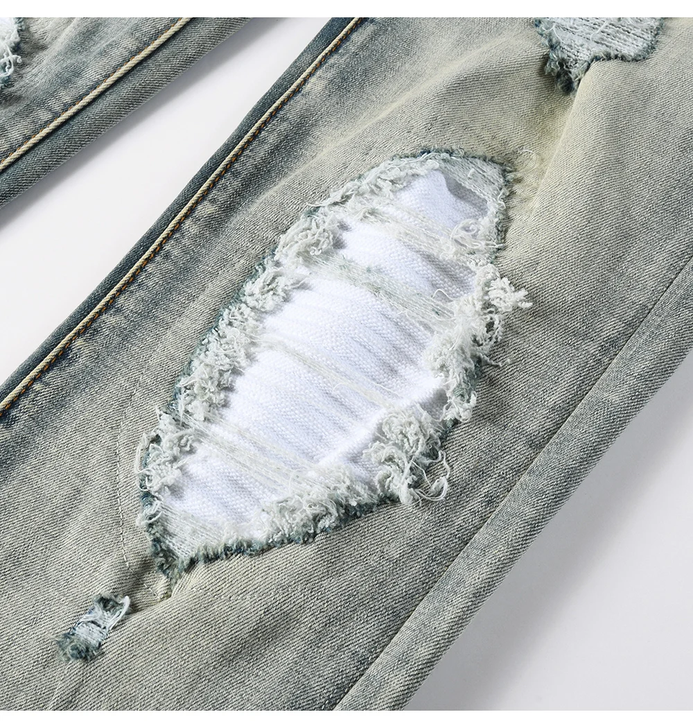 Dark Blue Biker Jeans Material Detail