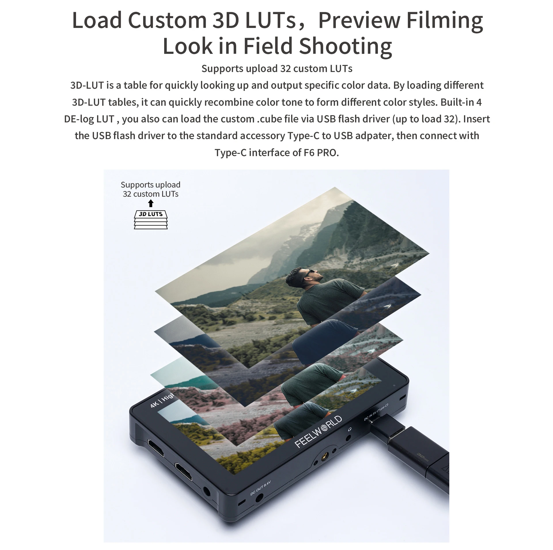 F6 Pro 5.5 Inch Touch Screen Filed Camera Monitor 1600nits High Bright 4K HDMI w