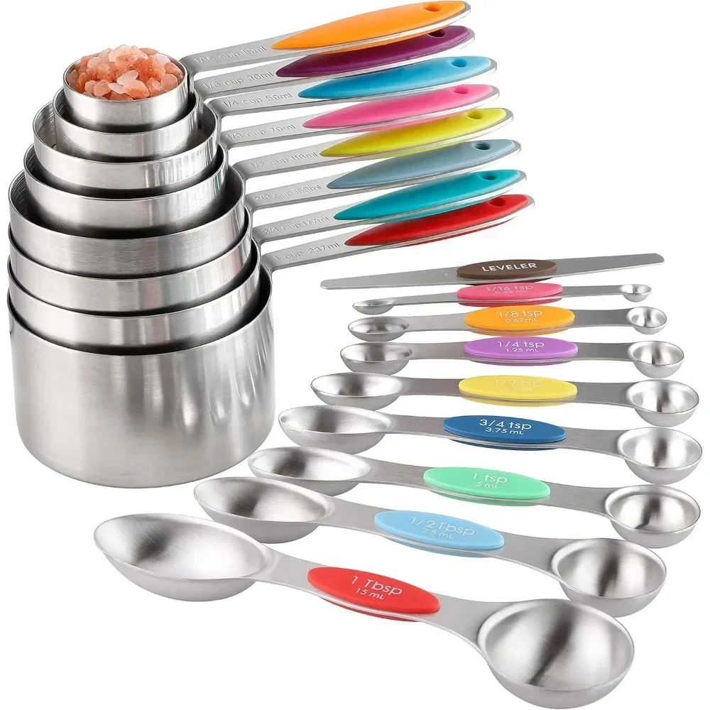 Stainless Steel Measuring Cup Magnetic Spoon Set Multifunction for Seasoning Flour Baking Cake Ideal Gift Kitchen Tools 17pcs kitchen measuring spoons measuring spoon set electronic measuring spoon measuring cup and spoon set