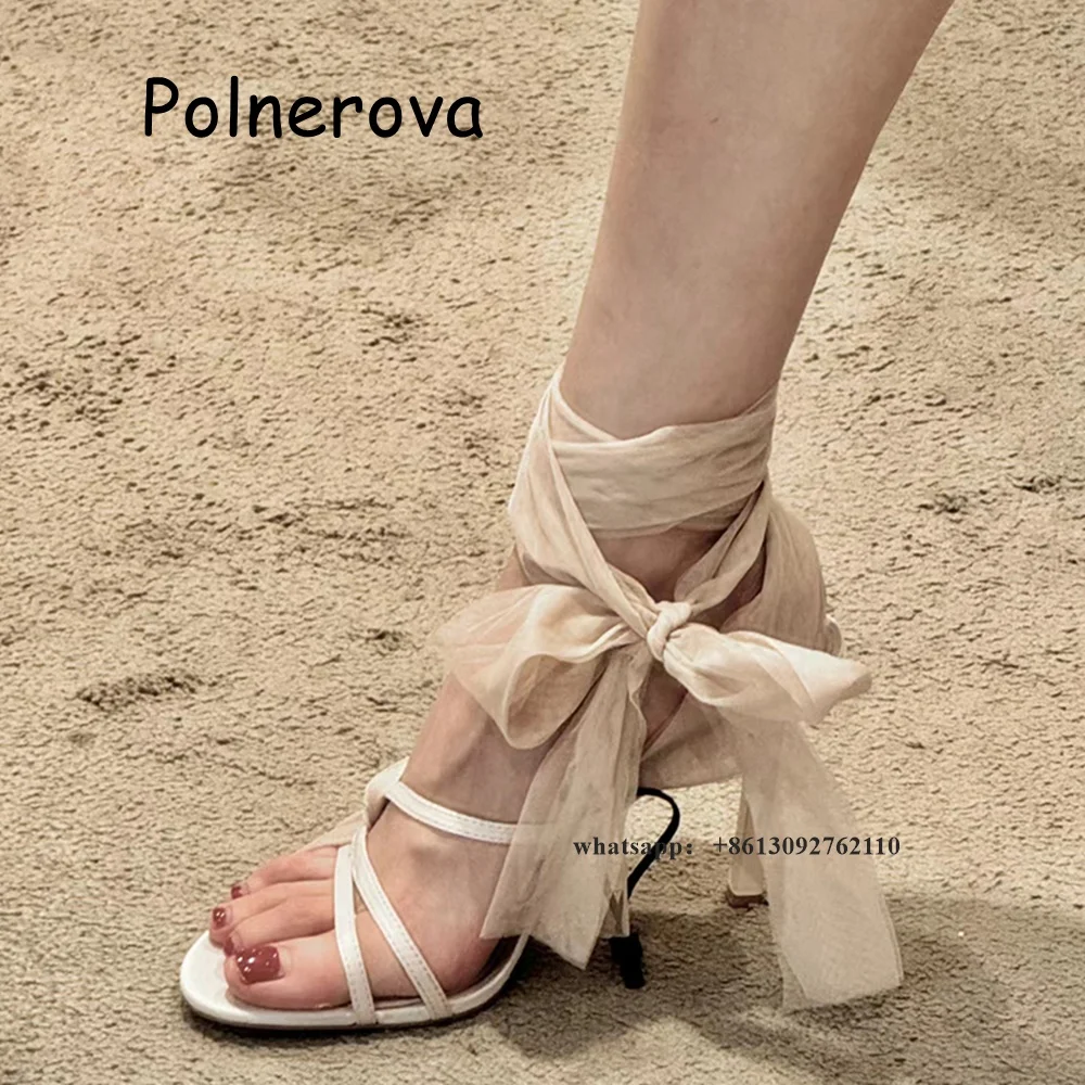 

Сандалии женские атласные с открытым носком, туфли с перекрестной шнуровкой, на тонком каблуке, однотонные повседневные пикантные модные роскошные, лето