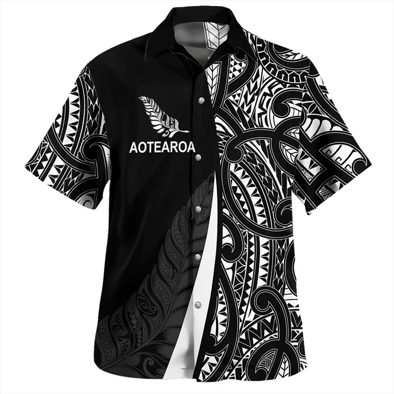 

New Harajuku 3D New Zealand Maori Silver Fern Papua Flag Printing Shirts Men NZ AOTEAROA Rugby Graphic Short Shirts Hawaiian Top