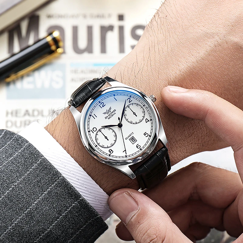 

High Quality Men Leather Watch Fashion Business Calendar Waterproof Wristwatch Analog Male Casual Clock Relogio Masculino Hot
