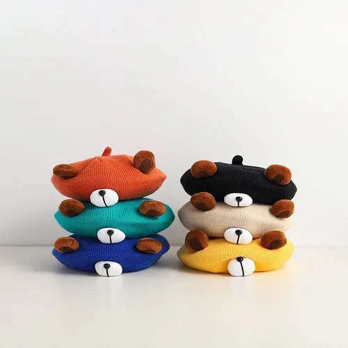 한국 아기 베레모 모자, 귀여운 곰, 어린이, 남아, 여아, 니트 모자, 겨울 만화, 따뜻한 유아 비니 모자, 보넷 기자 6