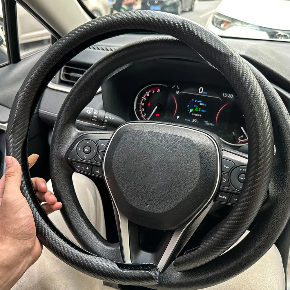 Coprivolante universale per auto Fibra di carbonio Pelle scamosciata Pelle Styling Anti-scivolo Volante di forma rotonda Accessori auto - Image 4