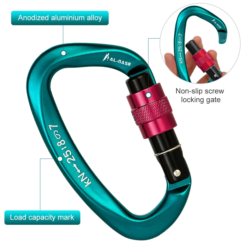 Climbing Carabiner 25KN D-shape Professional Screw Locking Gate Rappelling Gear Quick Equipment Outdoor EDC Tools