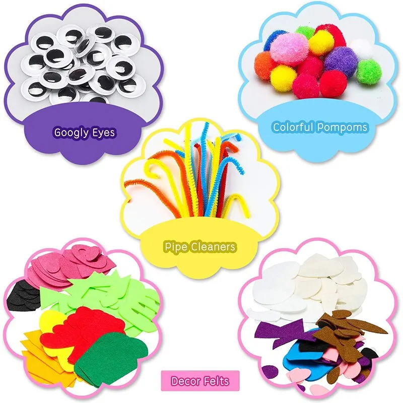12Pcs Hand Puppet Making Kit for Kids Art Craft Felt Sock Puppet Toys Handicraft Creative DIY Storytelling Role Play Supplies