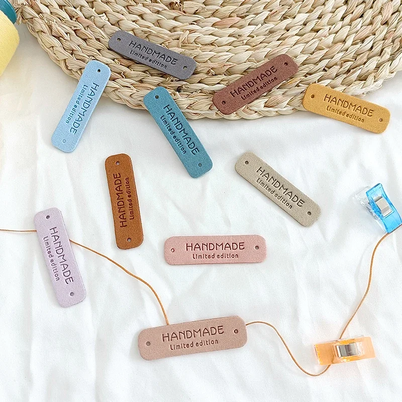 25/50pcs leather labels Small Handmade Leather Clothing Labels Gift Hat Sewing Leather Tags Hand Made Skin DIY Decorative Tags