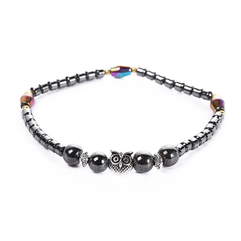 Anklet Bracelet Silver Ankle Chains Beads Anklet Ankle Slimming Bangle Weight Loss Magnet Owl Animals Stone Magnetic Therapy Pain Relief Slimming Health Jewelry For Women Men