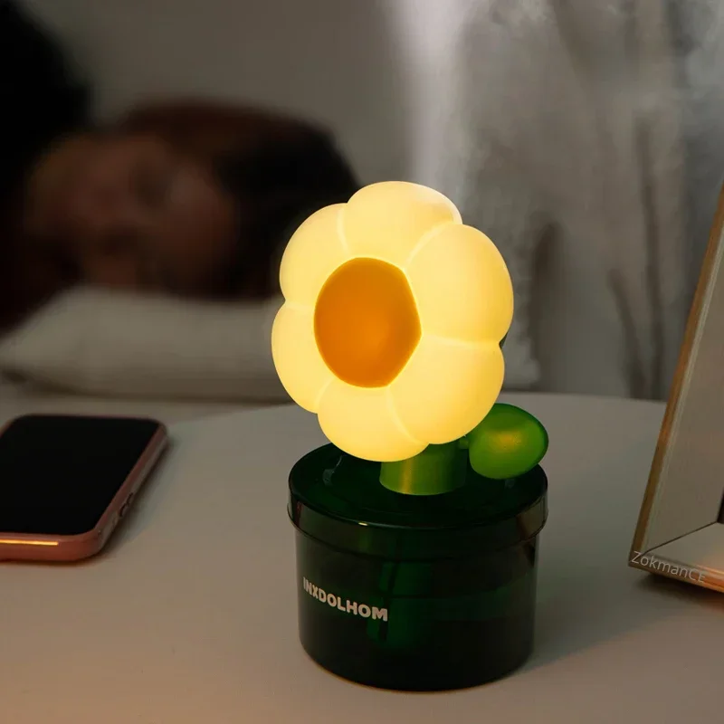 New Flower Humidifier USB Charging 350ml Office Desktop Night Light Humidifier Creative Birthday Gift Humidifier 1100mah