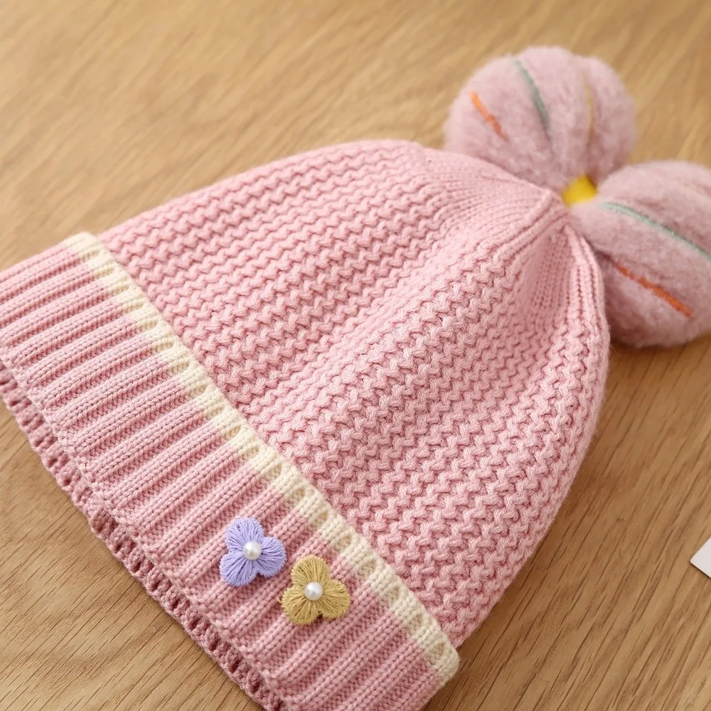Polyester Fiber Baby Hat Warm Knitted Beanie for Winter