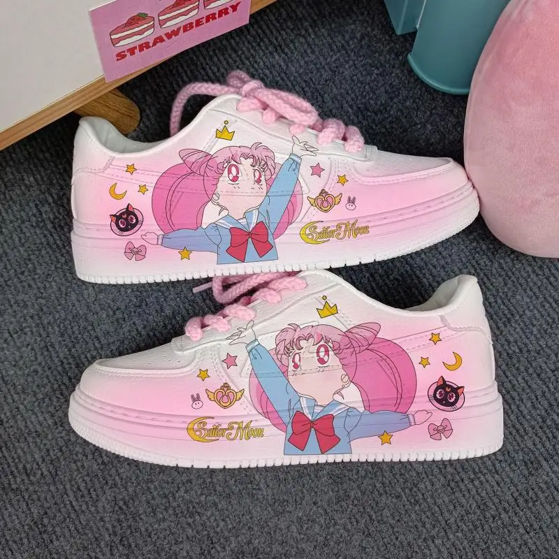 

Симпатичная мультяшная кавайная Tsukino Usagi Осенняя женская обувь для скейтборда маленькая белая обувь аниме спортивная обувь с высоким верхом для отдыха