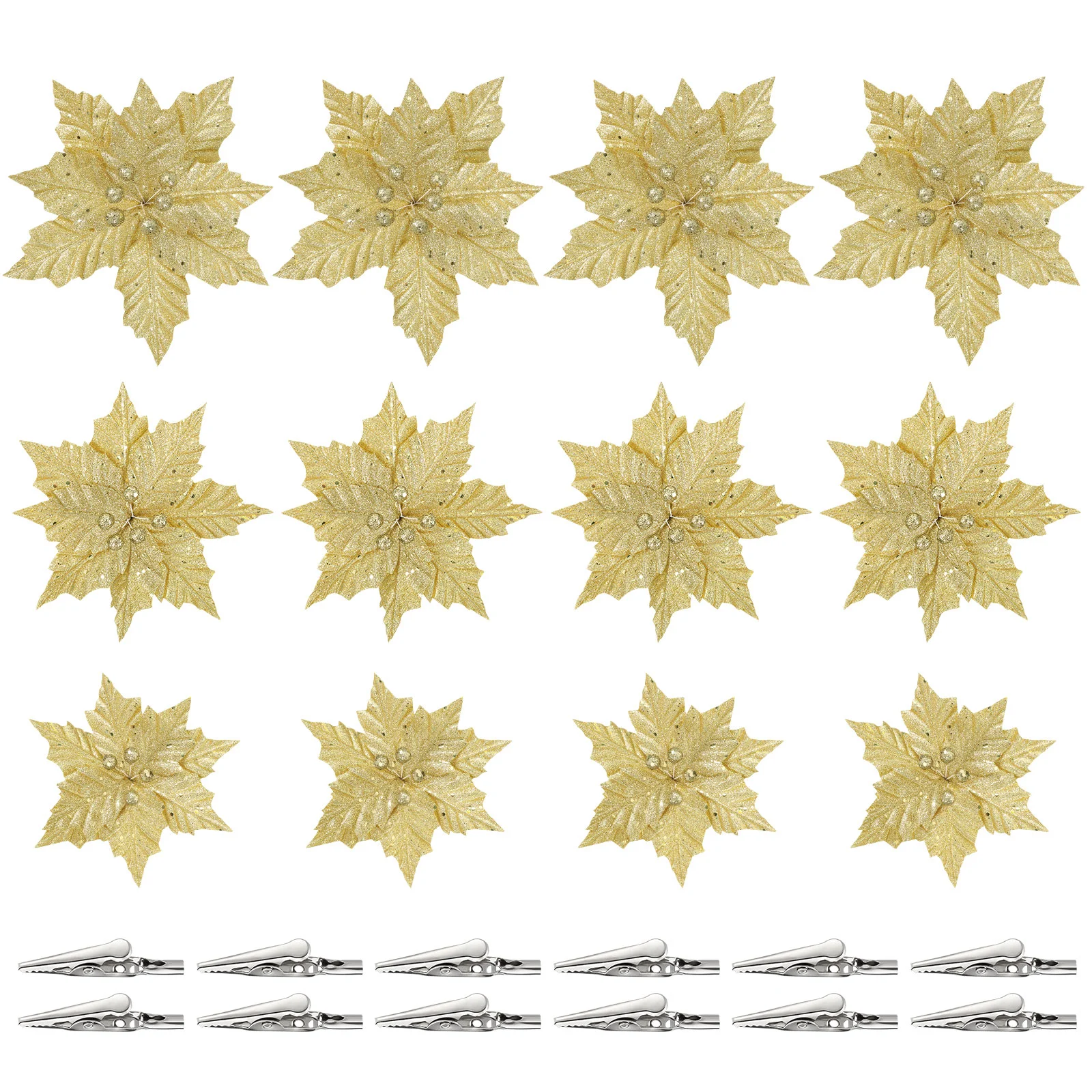 

Flowers Christmas Artificial Outdoor Flowers Tree Flower Decorations Glitter Fake Xmas Decor Ornaments Poinsettias Clips cm