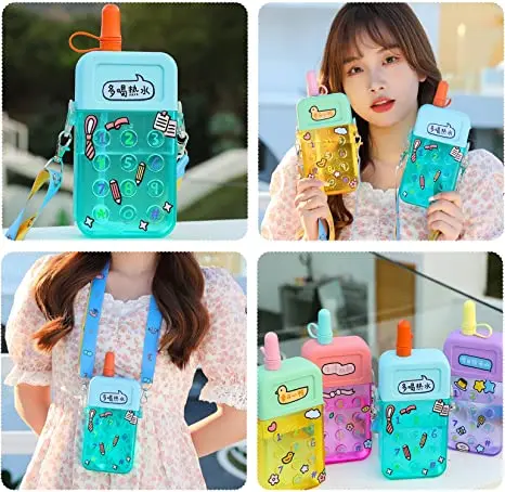 Cute Water Bottles With Straws Mobile Phone Travel Cup 2201