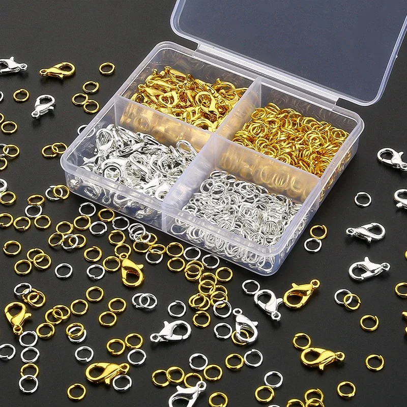 DIY Jewelry Findings 300pcs/Box Gold Silver Lobster Clasp Open Jump Rings for DIY Jewelry Making Handmade Bracelet Necklace Findings