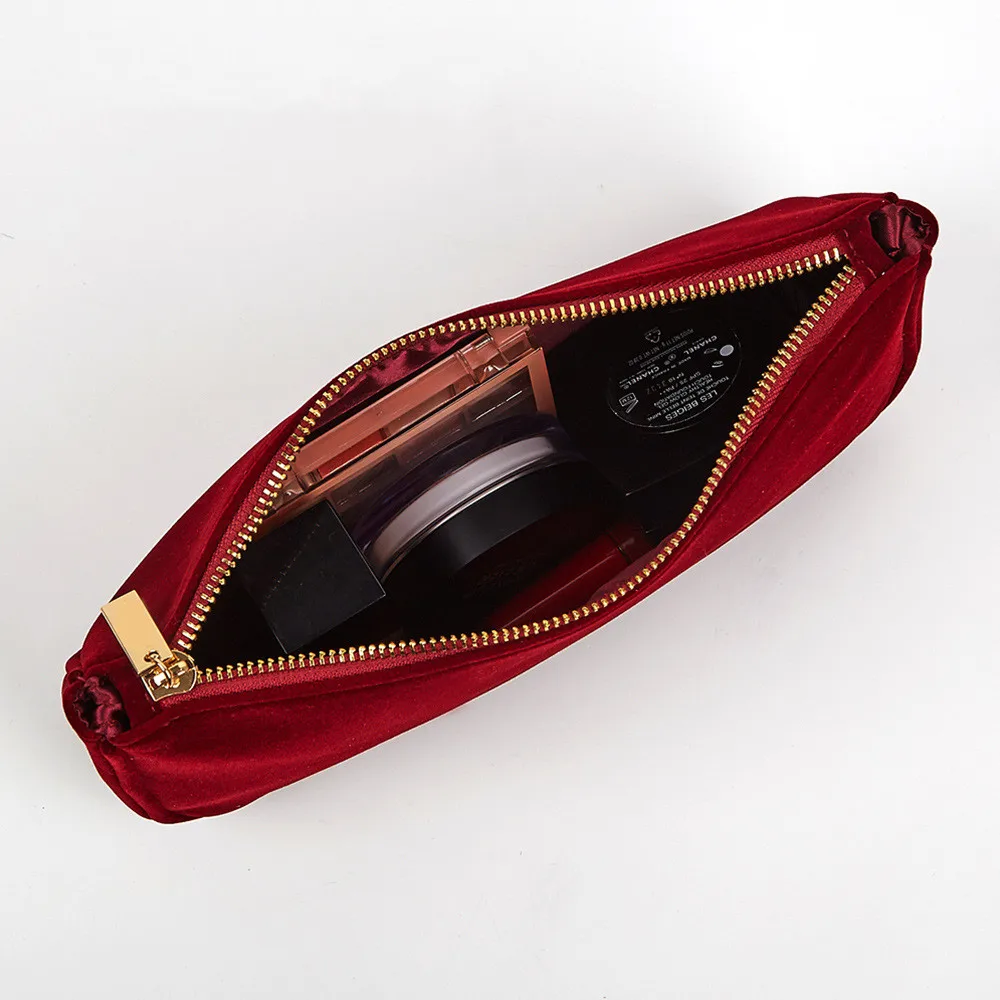 Makeup Red Velvet Cosmetic Bag Travel Tote Large Capacity Storage