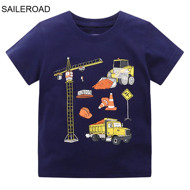 

SAILEROAD Summer T Shirt Cotton Short Sleeve Cartoon Excavator T-shirts Kids Tee Girl Tops Boys Children Clothes