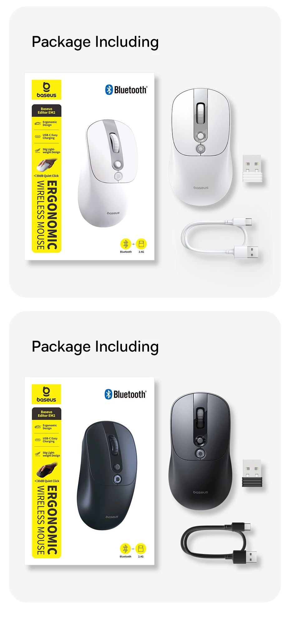 Baseus EM2 Ergonomic Wireless Mouse Bluetooth 5.3 2.4G