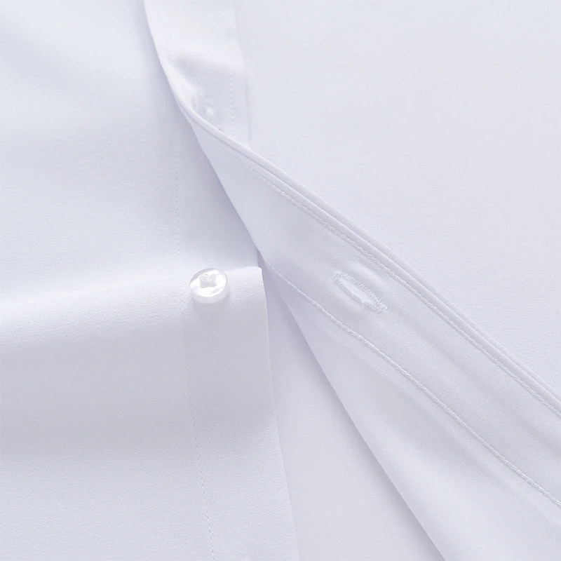 Men's White Bamboo Fiber Stretch Long Sleeve Dress Shirt - Slim Fit, Anti-Wrinkle, Casual & Business Formal Wear