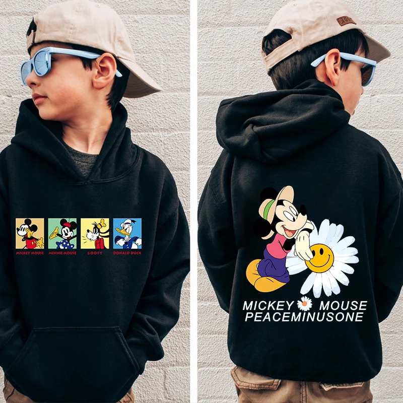 Disney Mickey Mouse Minnie print children's clothing kids autumn and winter hoodie black sweatshirt for boys and girls 5