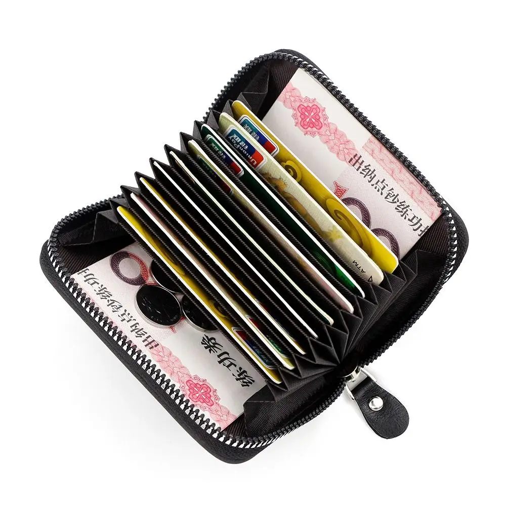 Vintage PU Leather Credit Card Holder Men Business Card Holder Zipper Pocket Unisex Case Zipper Coin Purse