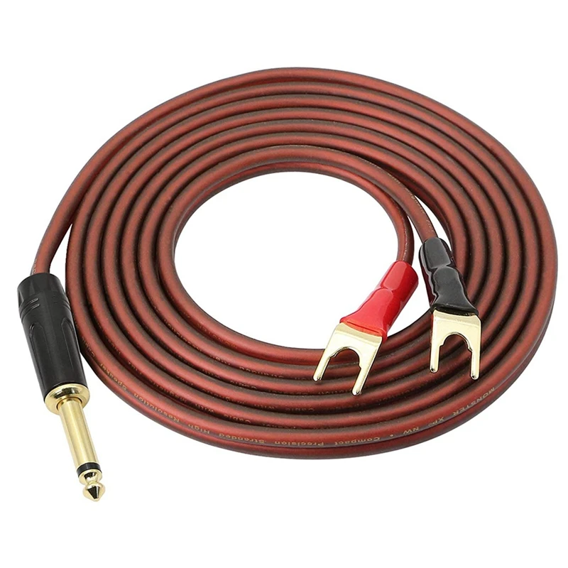6.35mm to Y Spade Plug Speaker Cable, 1/4 TS Speaker Wire to U Fork