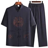 Linen (top + Pants) Middle-aged Ruffled Linen Chinese Tang Suit Men's Chinese Style Hanfu Grandpa Linen Lay Suit 4