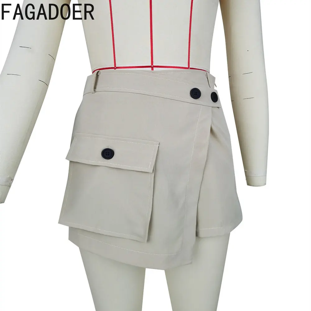 FAGADOER Fashion Irregular Cargo Shorts Skirts Women High Waisted Zipper  Shorts Casual Female Solid Pocket Clothes Bottoms 2023