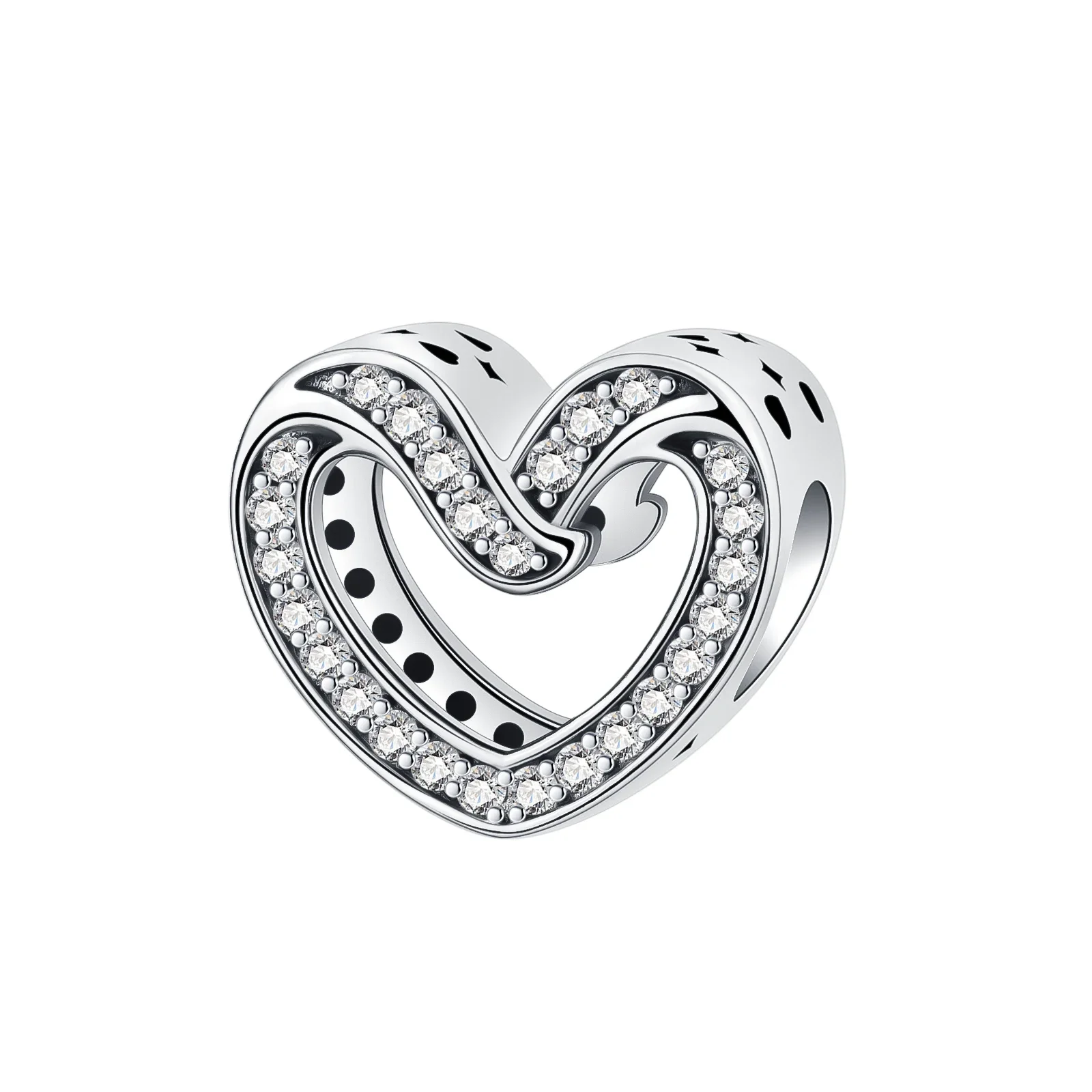925 Sterling Silver Heart-shaped Diamond Hollow Silver Beads Charm Fit Original Pandora Charms Bracelets Women DIY Jewelry Gift