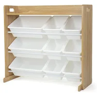 Toy Storage Organizer with Top Shelf and 9 Removable Bins, Natural/White Bookshelf 1