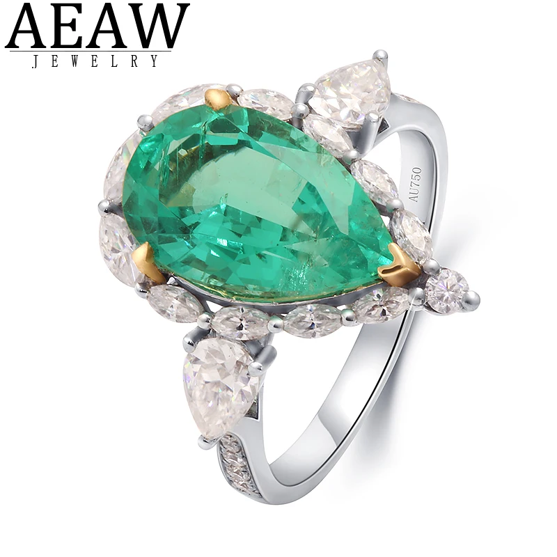 

Real Solid 18K Gold AU750 Synthetic Emerald Moissanite for Women Wedding Top Quality Diamond Engagement Anniversary Charm Ring