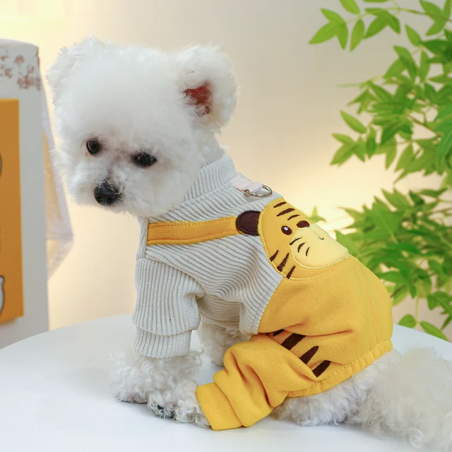 1PC Pet Apparel Dog Autumn and Winter Thickened Four Legged Strap Pants With Inner With Drawstring Buckle For Small Medium Dog 5