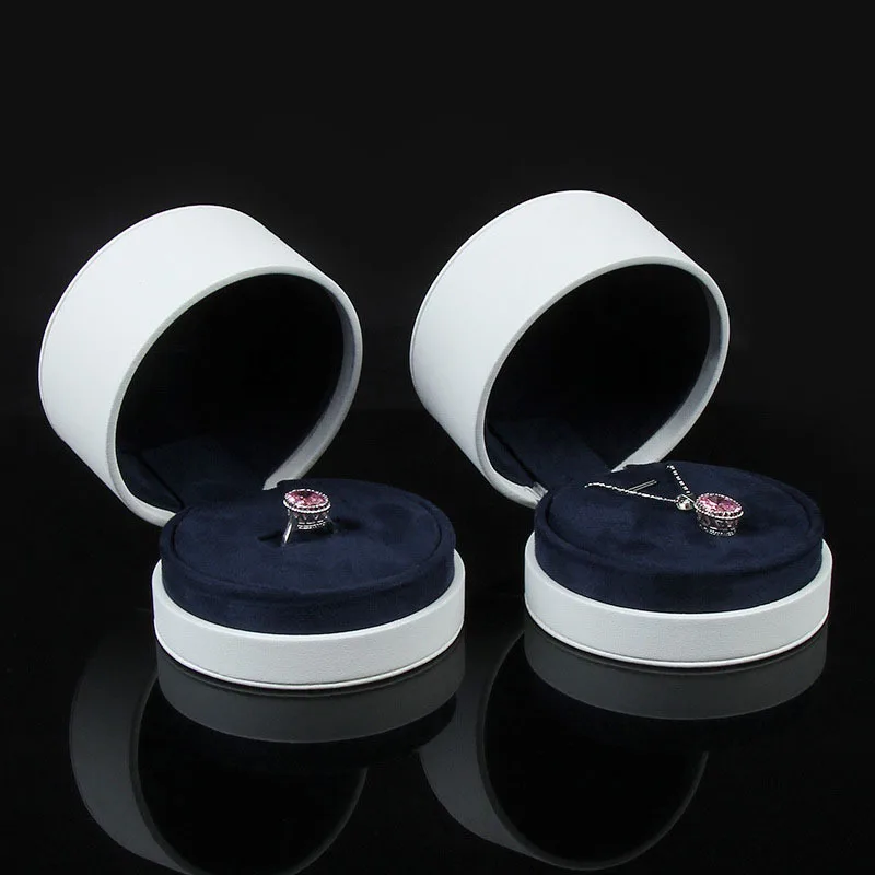 

2022 PU Leather Round Jewelry Box Ring Pendant Box Dual Purpose Jewelry Packaging Necklace Display Jewelry Storage Box
