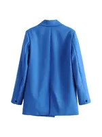Femmes Chic bureau dame Double boutonnage Blazer Vintage manteau mode col cranté à manches longues dames vêtements d'extérieur hauts élégants 2