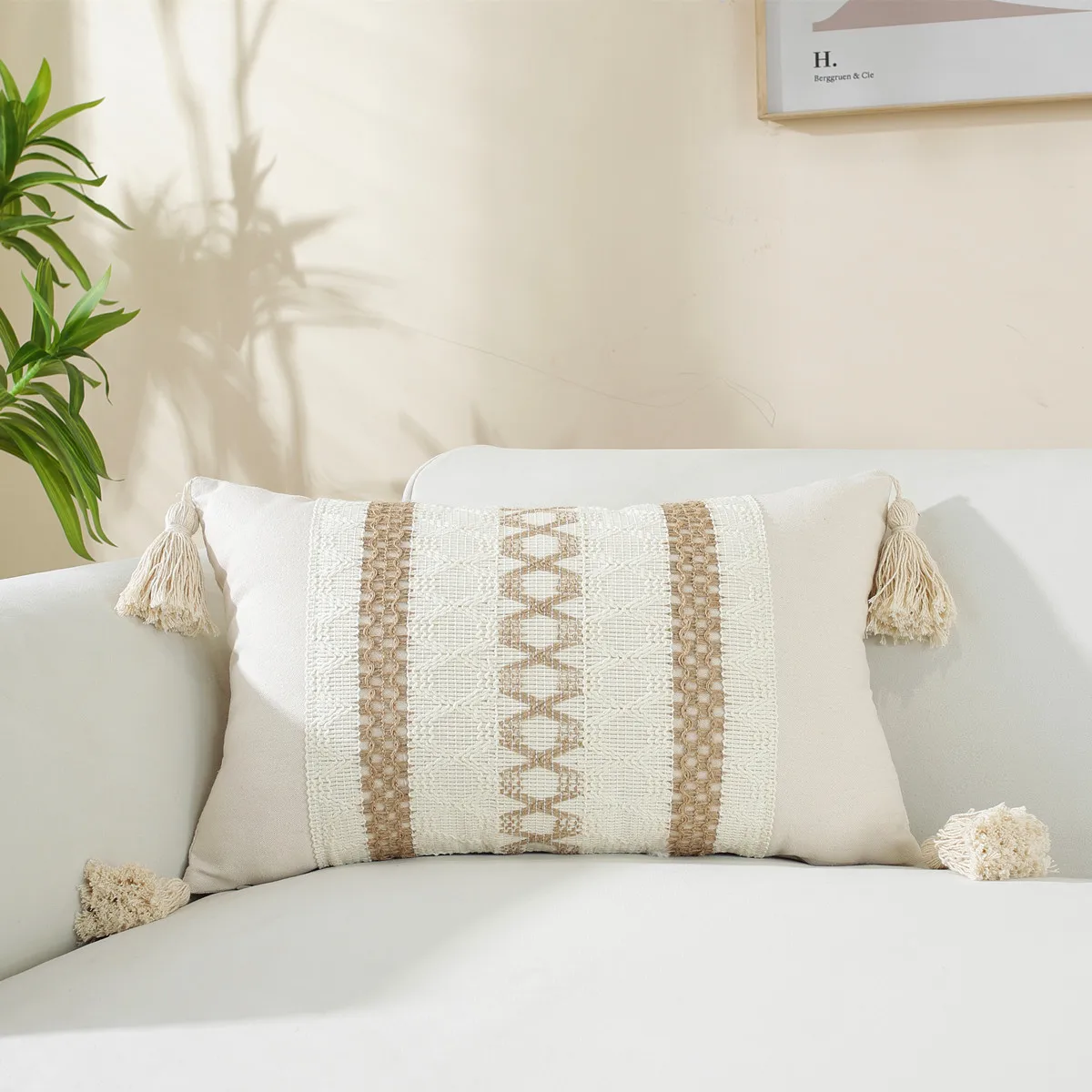 Tosleo 2er Set Kissenbezug 45x45 Cm – Boho-Streifen, Baumwolle-Leinen, Mit Reißverschluss, Für Sofa & Bett