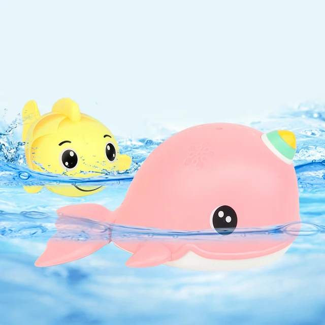 Children Clockwork Toy Baby Bath Shower Wind Up Submarine Water Gun Boat Whale Carp Wagging Tail Swimming Pool Summer Moving Toy 1