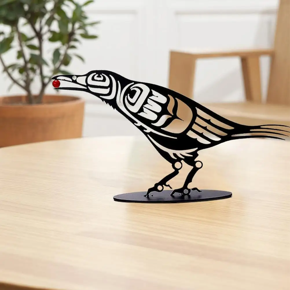 

Metal Crow Figurine Crow With Berry Statue Desktop Decor Home Ornament Bird Silhouette Art