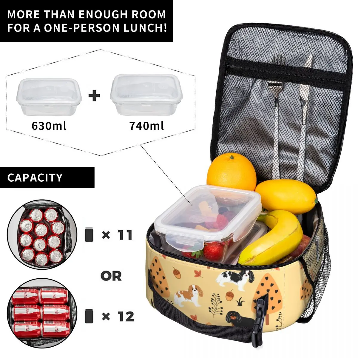 Cavalier King Charles Spaniel Insulated Lunch Bags for School Office Pet Dog In Autumn Waterproof Cooler Thermal Lunch Box Women