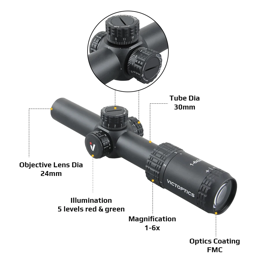 Victoptics Lpvo 1 6X24 Sfp Riflescope 5 Levels Illuminations Precise Adjustment Air Hunting .223 .308 S6 Type Optics Sight