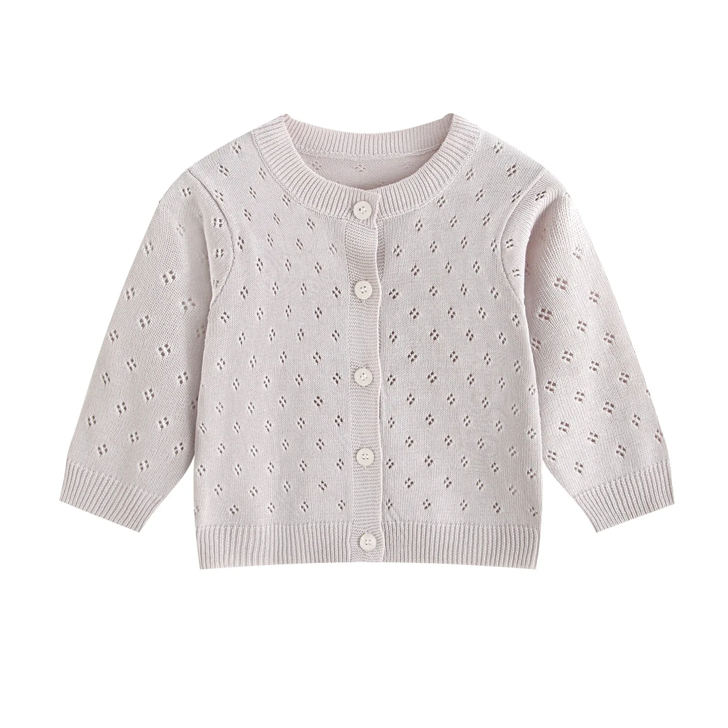 베이비 라운드넥 니트 가디건 한국판 봄여름 신상품, 초박형 속이 빈 자외선 차단 셔츠