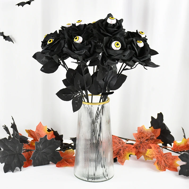 1/5Pcs Halloween Flowers Artificial Black Rose With Eyeball For Halloween Home Decoration Party Horror Props DIY Bouquets Craft