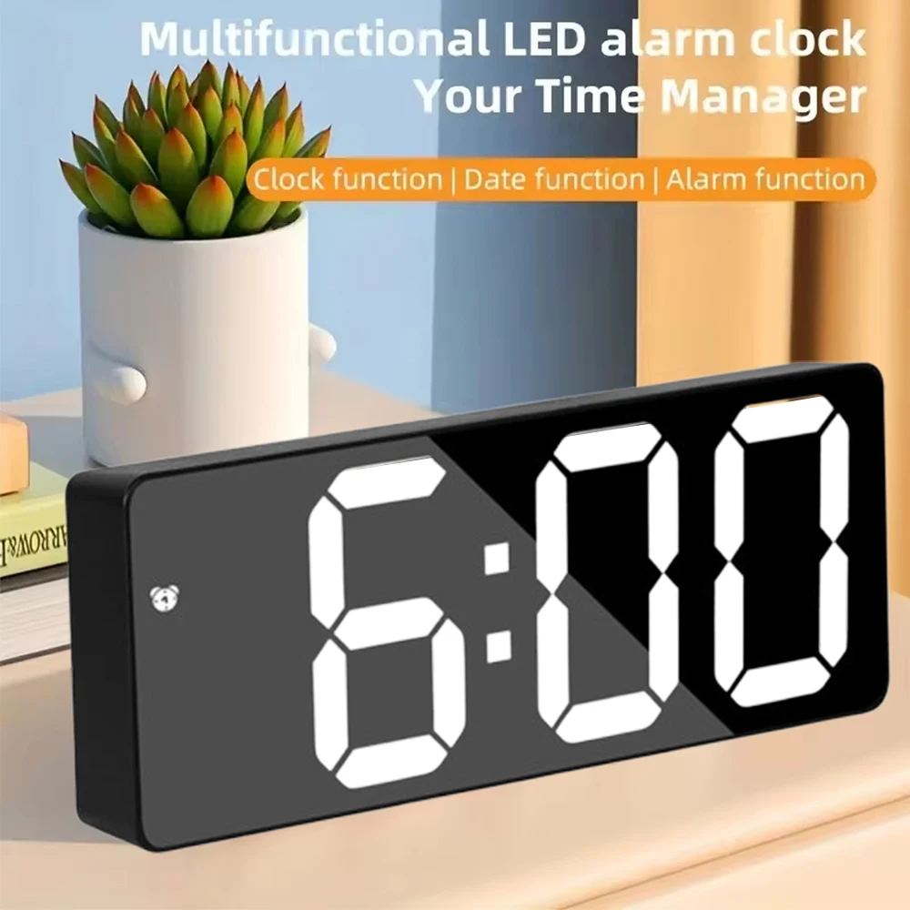 Abovsare Orologio digitale per camera da letto, orologi per decorazione soggiorno, orologio da tavolo da scrivania, sveglia grande display con data settimana temperatura, dimmer automatico della