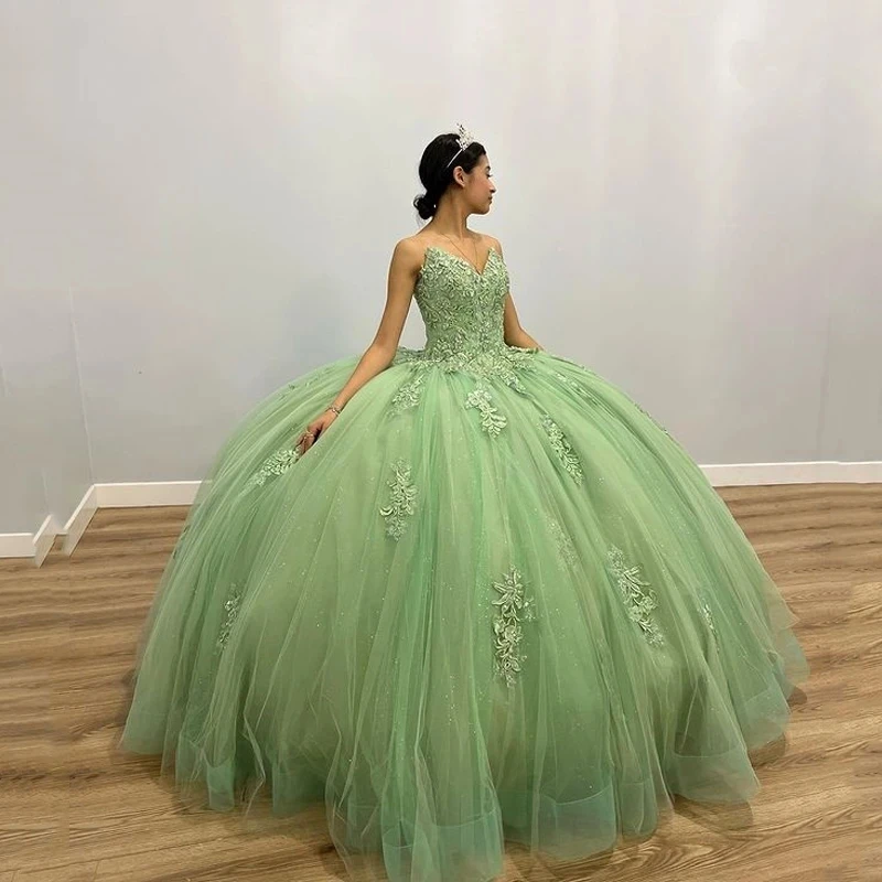 

ANGELSBRIDEP романтическое бальное платье зеленые платья для девушек с открытыми плечами кружевные аппликации 3D цветочные платья на день рождения 15 16