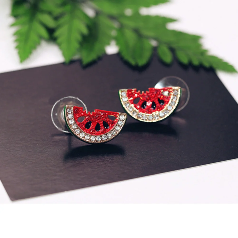 2 Pairs Earrings Girl Rhinestone Watermelon Lady Decor Jewelry Rhinestones 4