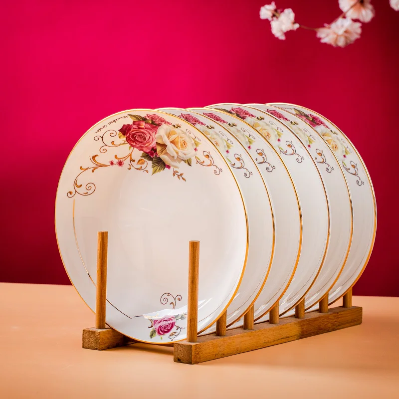 

6PC household bone china 8-inch round deepening dishes, Jingdezhen Ceramic frying dishes, square dishes