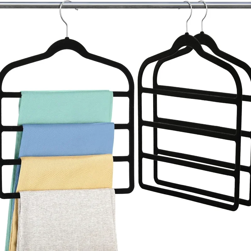 1pc Four Layer Pants Rack Velvet Pants Hanger Saves Space, Anti Slip Pants Hanger Stores and Organizes Jeans, Scarves, and Ties 5