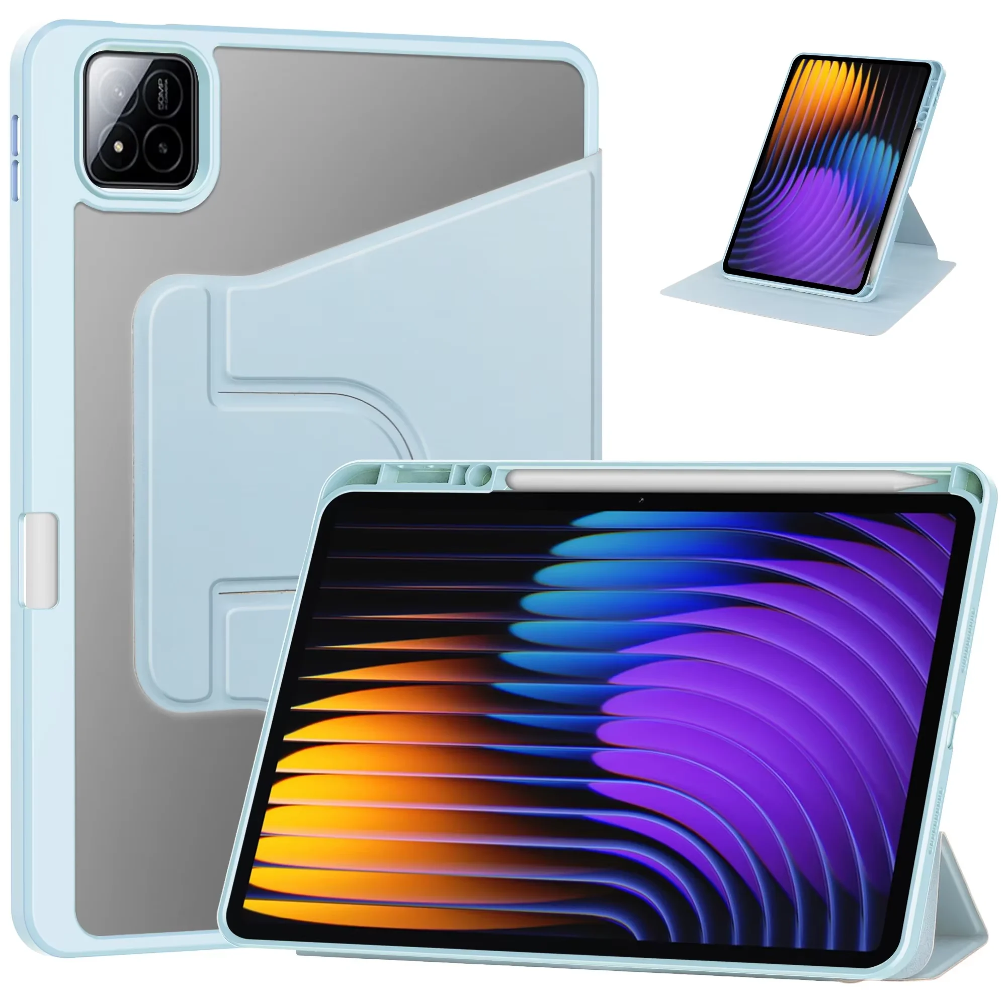 360° Rotating Tablet Cover with Pencil Holder and Stand
