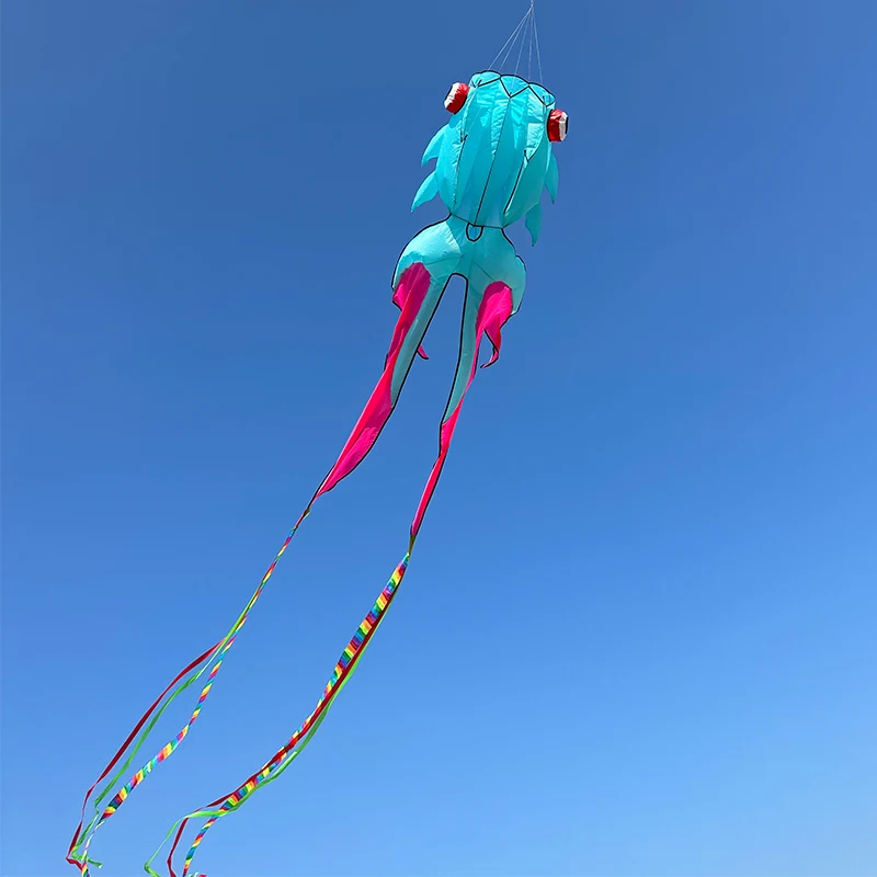 3D 10M Blue Goldfish Soft Kite with 200 Thread Wheels, Professional Outdoor Inflatable Beach Kites Easy To Fly and Tear Proof 6